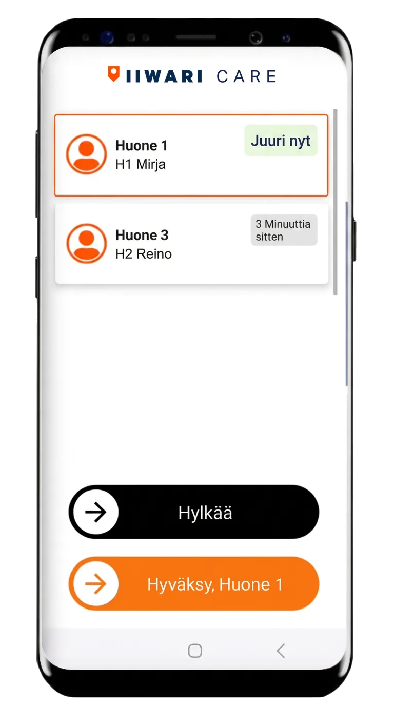 Asukkaan kutsu näkyy hoitajan Iiwari-sovelluksessa