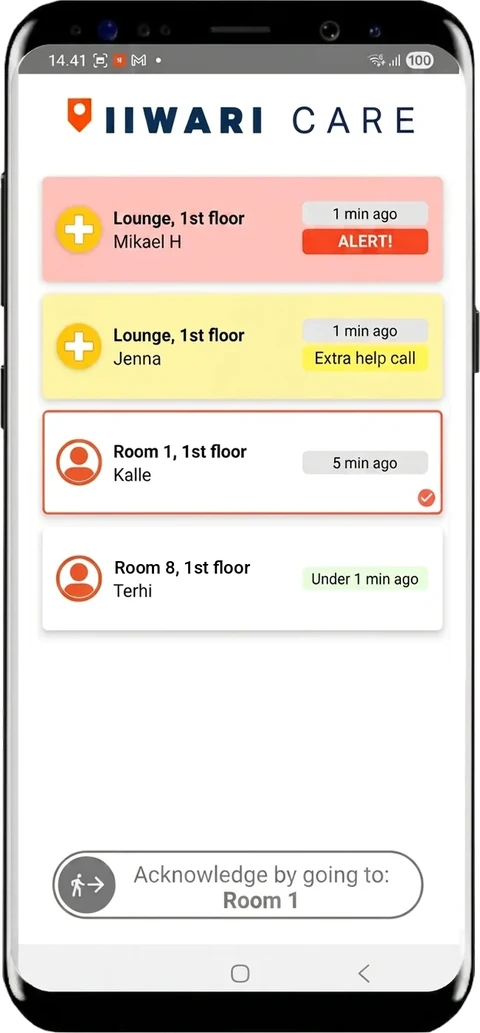 Iiwari Care nurse calls in the mobile app
