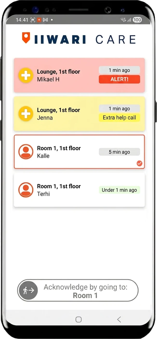 Iiwari Care nurse calls in the mobile app