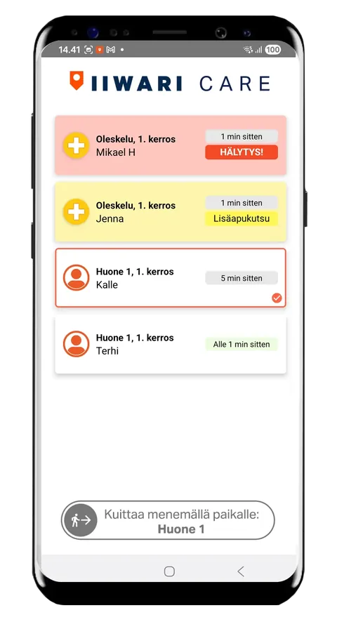 Iiwari Care -hoitajakutsut mobiilisovelluksessa