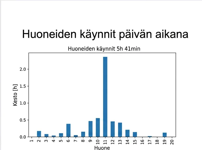 Esimerkkinäkymä huonekohtaisesta hoitoajasta