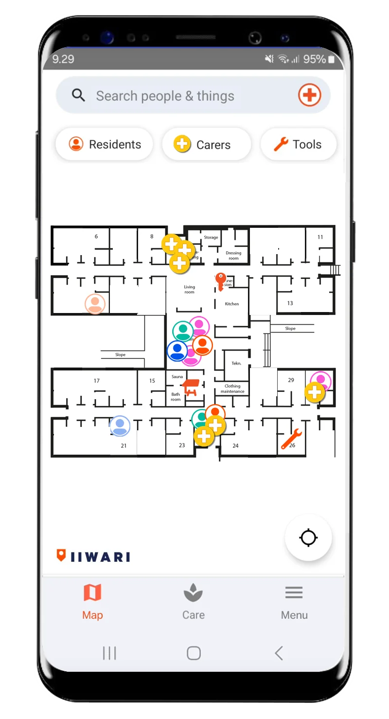 Iiwari Care map in the mobile app